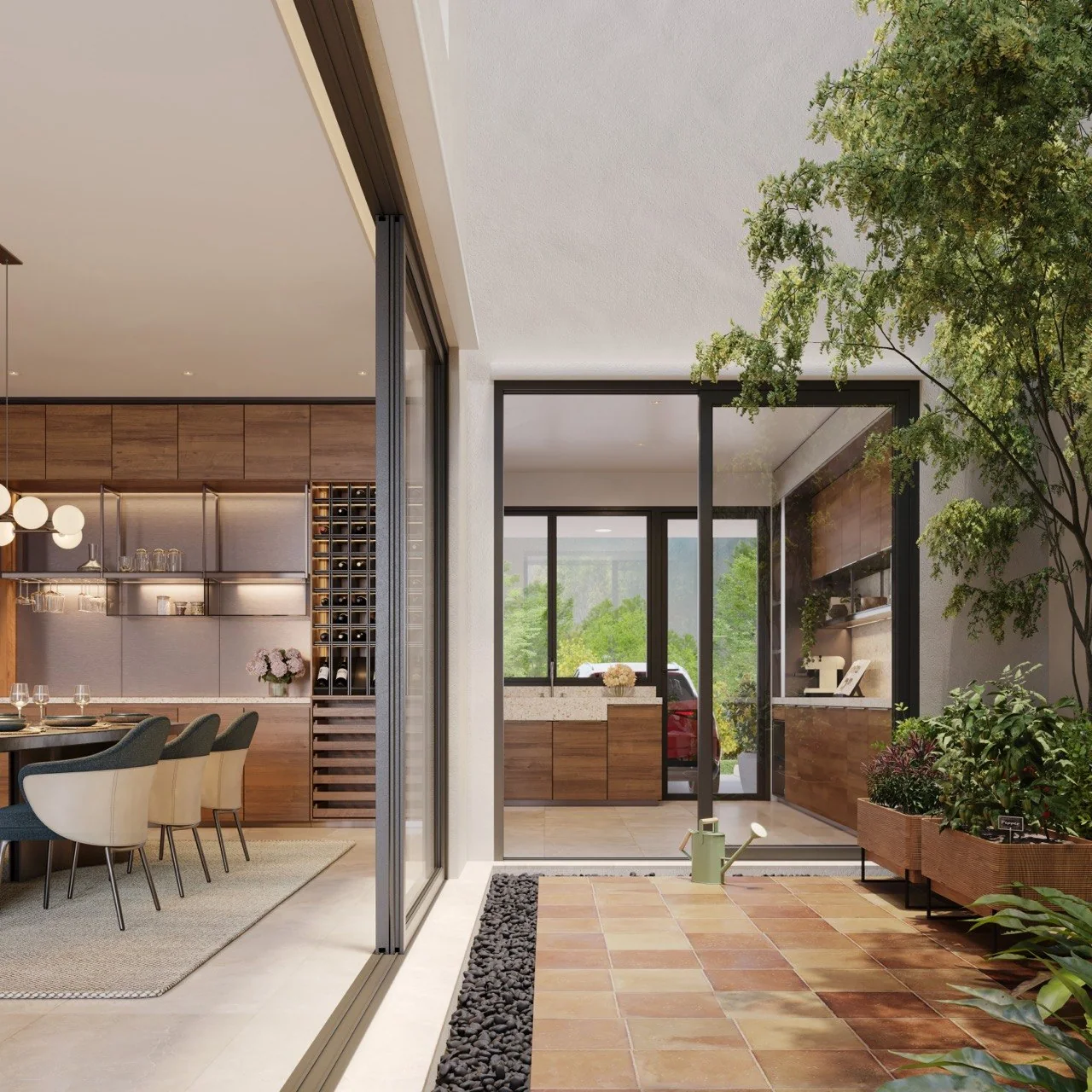 Zenia Parkhome courtyard beside the kitchen and dining area, artist's impression