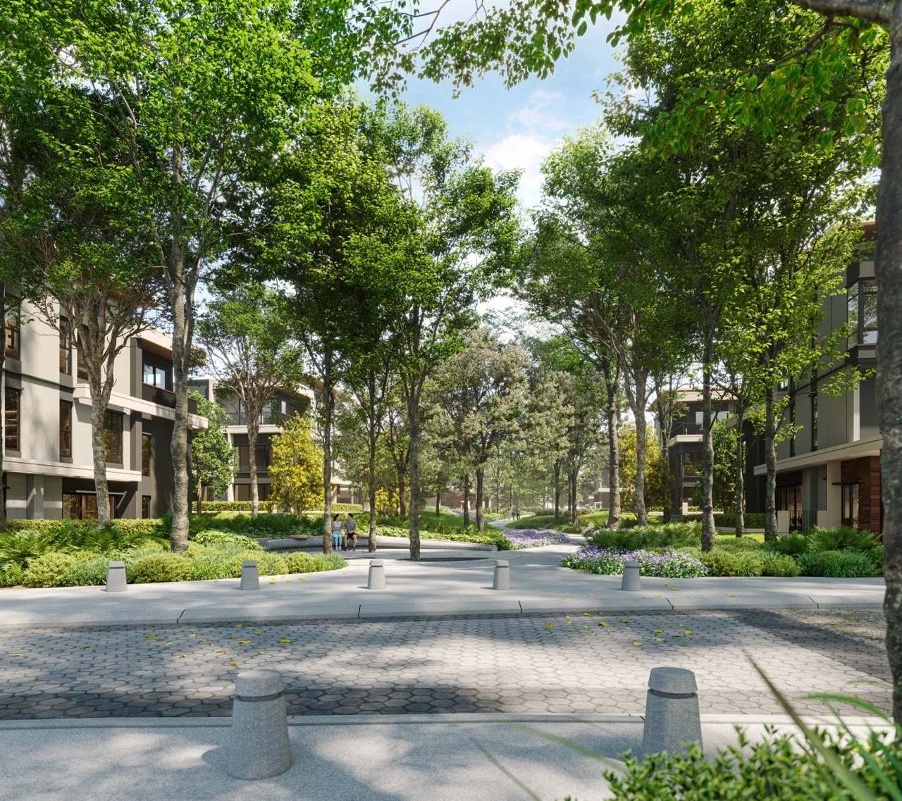 Tree-lined pedestrian walk between Zenia residences, artist's impression